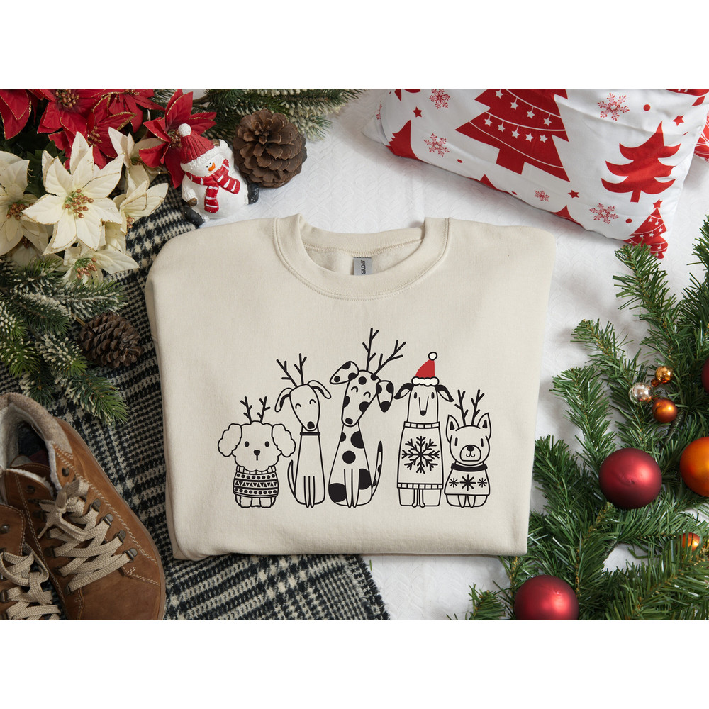 Christmas Reindeer Dogs Sweatshirt, Christmas Puppy Sweater, Winter Santa Dog Shirt, Christmas Gifts for Dog Lovers, Christmas Dog Crewneck 1.jpg