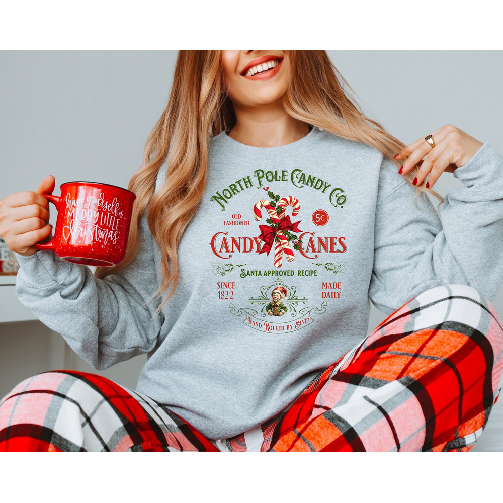 Christmas Sweatshirt, North Pole Candy Cane Shirt, Retro Old Fashioned Candy Cane Sweater, Christmas Candy Cane Shirt, Christmas Gifts.jpg
