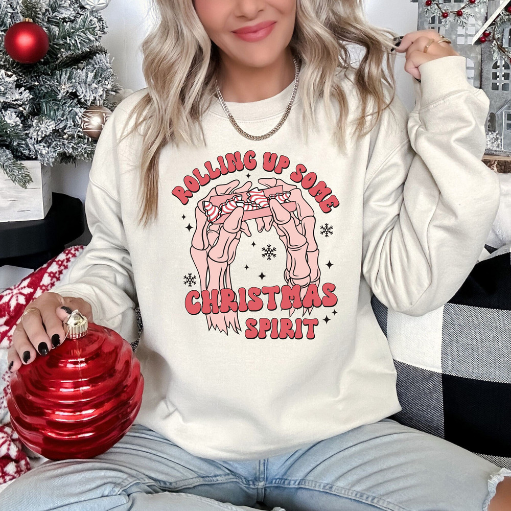 Funny Christmas Sweatshirt, Rolling up Some Christmas Spirit Sweatshirt, Christmas Gifts, Christmas Cake Tree Sweatshirt, Holiday Season.jpg