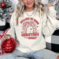 funny christmas sweatshirt, rolling up some christmas spirit sweatshirt, christmas gifts, christmas cake tree sweatshirt