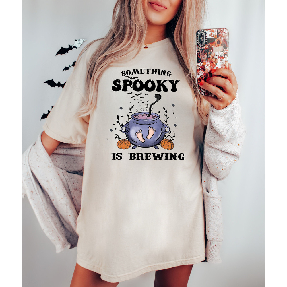 Something Spooky Is Brewing Shirt, Witchy Vibes Shirt, Witch Shirt, Spooky Halloween Shirt, Brewing Baby Sweatshirt, Halloween Gifts.jpg