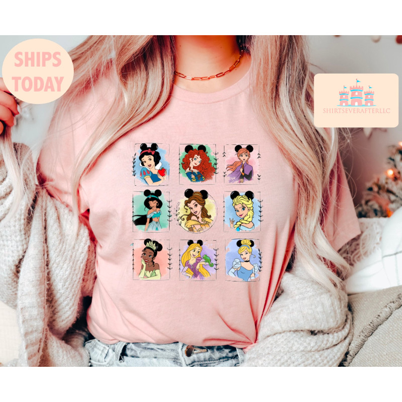 Disney Princess Belle, Tiana, Elsa, Anna, Jasmine, Ariel, Aurora, Rapunzel, Snow white, Merida, Cinderella, Mulan, Disney Minnie ears top 5.jpg