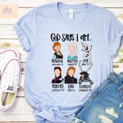 frozen elsa disney religious shirt,god says i am,disney princess bible verses,faith shirt,matching shirt,faith gift shir