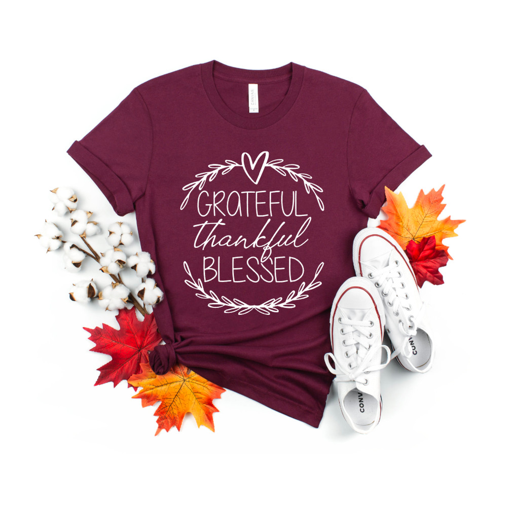 Grateful Thankful Blessed Fall Shirt Autumn Shirt Thanksgiving Shirt Unisex Jersey Short Sleeve Tee.jpg