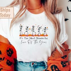 halloween party dancing skeleton shirt skeletons happy halloween tshirt, comfortable tee halloween shirt tee, spooky sca