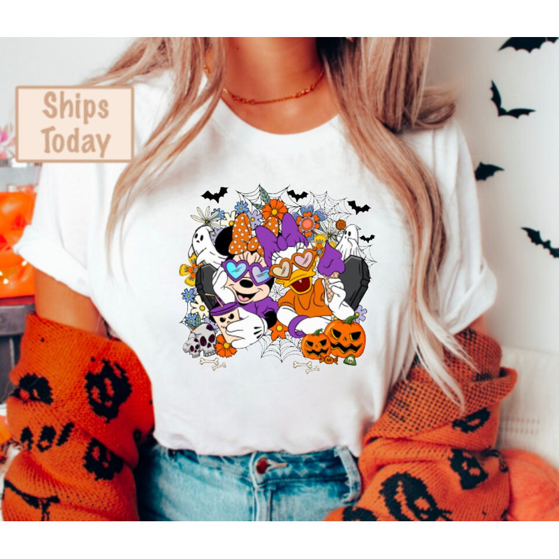 Mouse besties Spooky Season with Pumpkin Shirt, Cute Mouse Boo T-shirt, Park Halloween Party Gift, Mouse Not So Scary.jpg