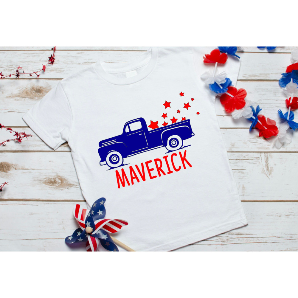 Old truck shirt, July 4th personalized tee, toddler t shirt, Fourth of July shirt, kid's t shirt with name, boy t shirt with name.jpg