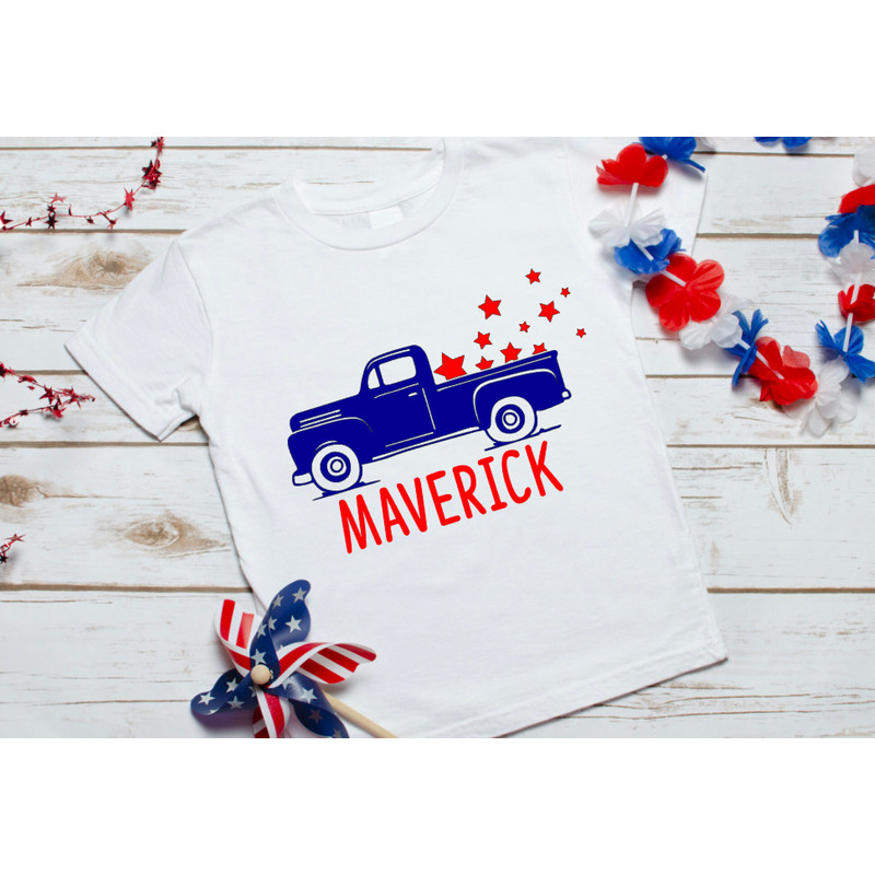 Old truck shirt, July 4th personalized tee, toddler t shirt, Fourth of July shirt, kid's t shirt with name, boy t shirt with name.jpg
