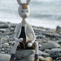 Handmade doll bunny - soft rabbit toy - dressed up animal doll - gift idea