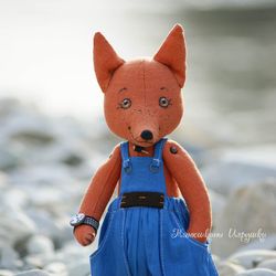 Handmade stuffed toy fox - dressed up animal doll