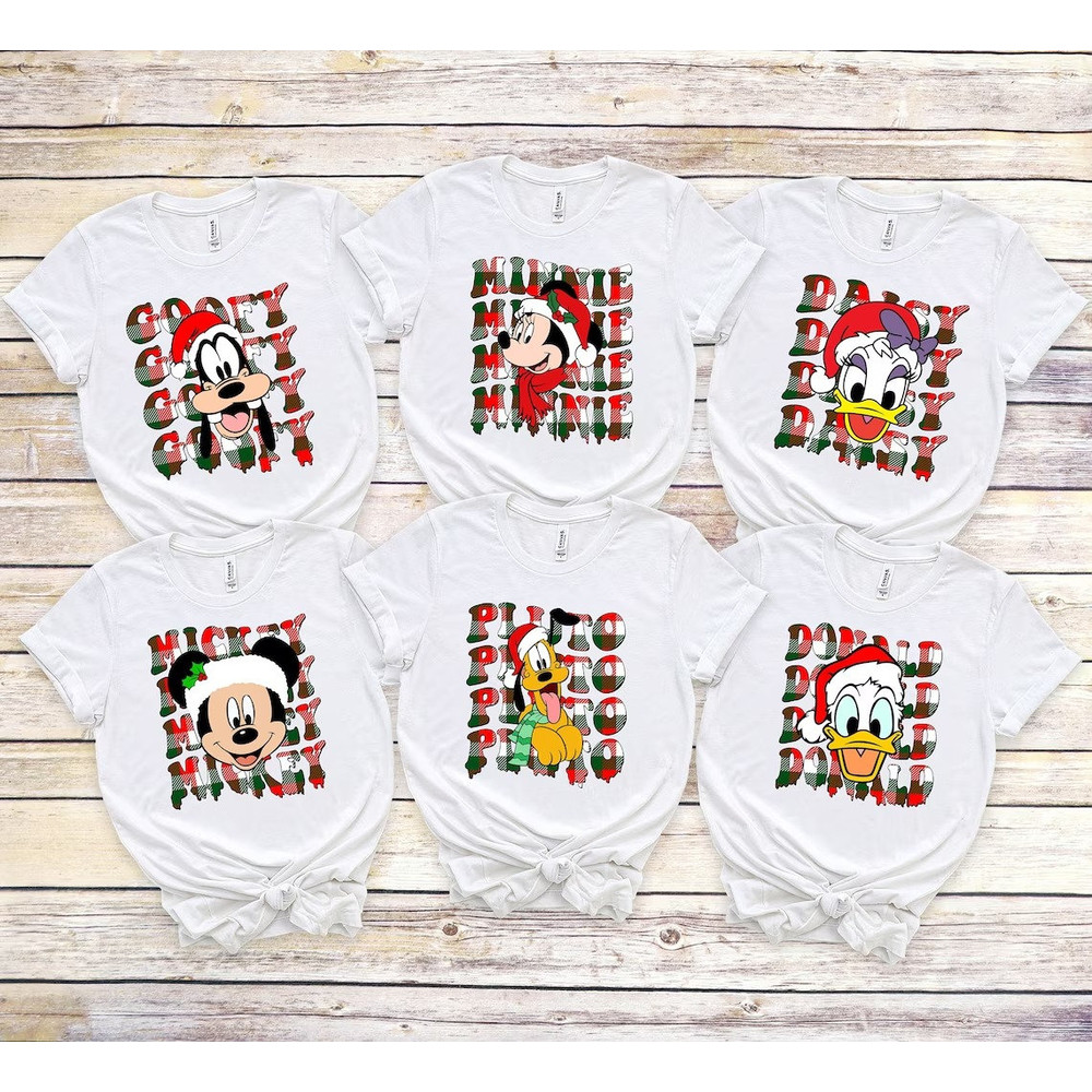 Christmas Disney Characters Matching Shirt, Mickey And Friends Red Plaid Christmas Party Shirt, Disney Holiday Shirt, Merry Christmas.jpg