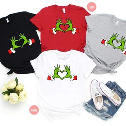 christmas shirt, grinch t-shirt, dr seuss outfit, christmas gifts, heart hands graphic tees, xmas womens clothing, holid