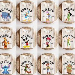 disney full characters shirt, disney character shirt, vintage disney character shirt, mickey minnie donald pooh wood