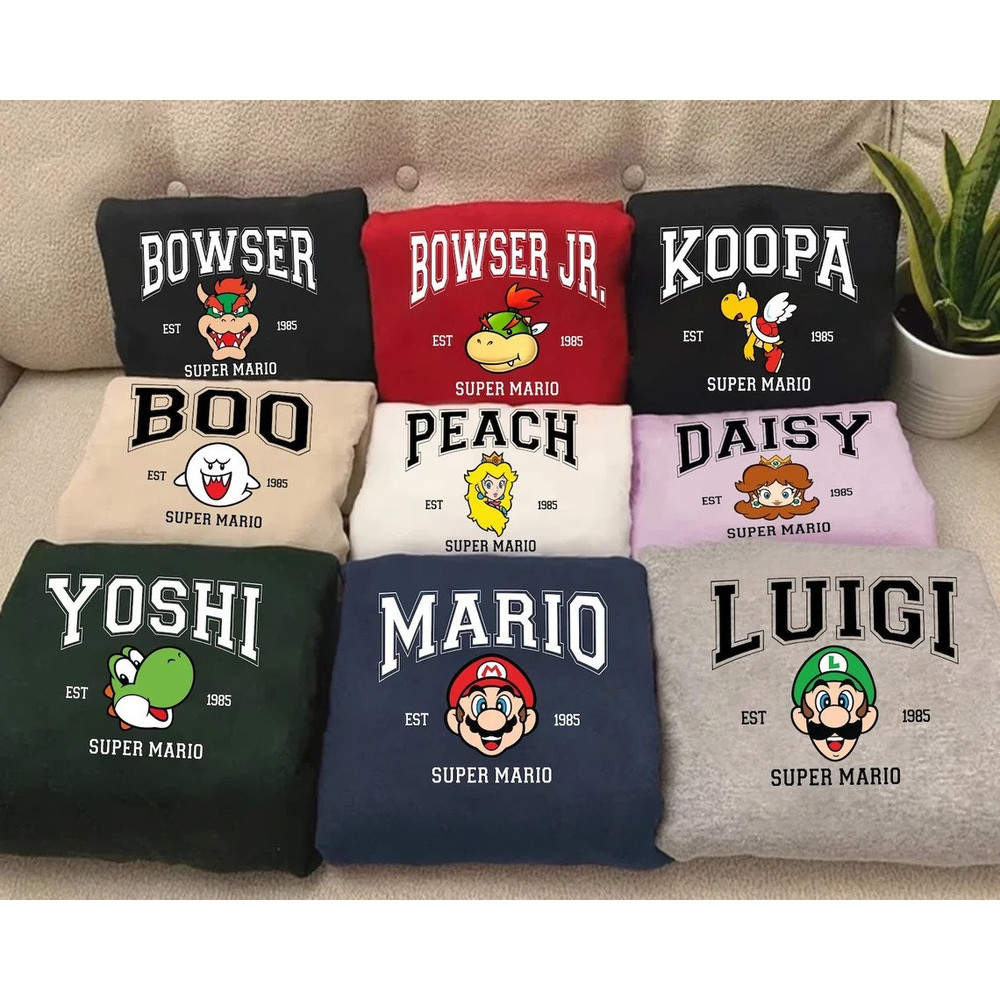 Super Mario Characters Sweatshirt, Mario Luigi Yoshi Peach Bowser Toad Koopa Sweatshirt, Super Mario Bros Sweatshirt, Mario Matching Shirt.jpg