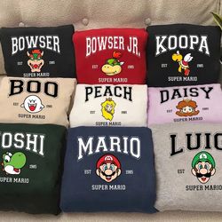 super mario characters sweatshirt, mario luigi yoshi peach bowser toad koopa sweatshirt, super mario bros sweatshirt, ma