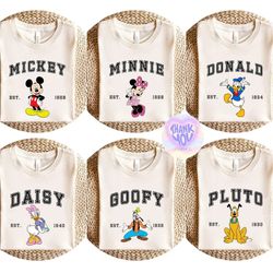 vintage disney mickey and friends characters custom shirts, mickey minnie donald daisy goofy pluto, disneyland family 20