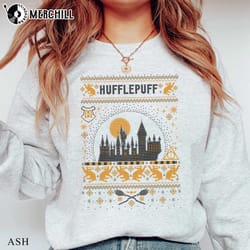 harry potter christmas hufflepuff sweater wizarding gifts - happy place for music lovers