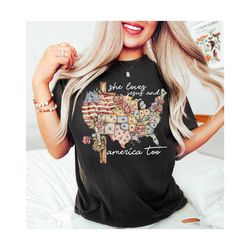 she loves jesus and america too shirt, womens 4th of july shirt, usa graphic tee, patriotic christian shirt, independenc