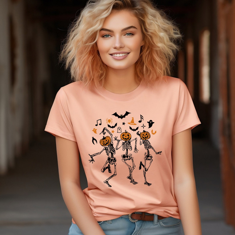 Dancing Skeleton Pumpkin Shirt, Retro Halloween Shirt, Womens Halloween Shirt, Cute Fall Shirt, Spooky Season,Pumpkin Face,Halloween Costume.jpg