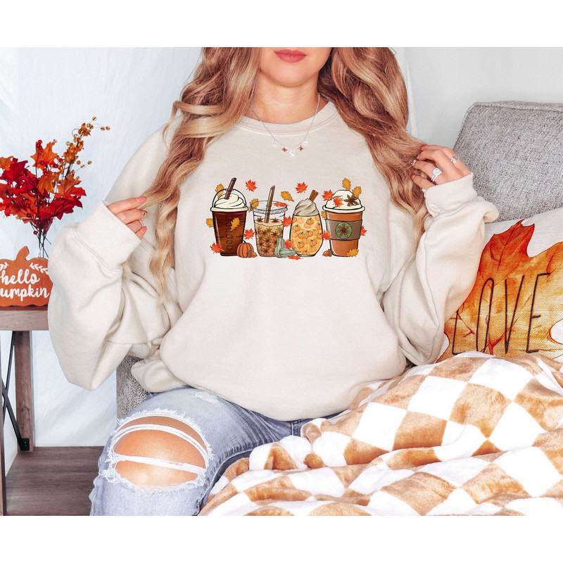 Fall Coffee Sweatshirt for Women, Vintage Thanksgiving Sweater, Fall Crewneck Pumpkin Spice Sweatshirt 1.jpg