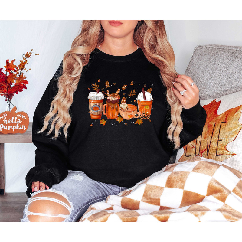 Fall Coffee Sweatshirt for Women, Vintage Thanksgiving Sweater, Fall Crewneck Pumpkin Spice Sweatshirt.jpg