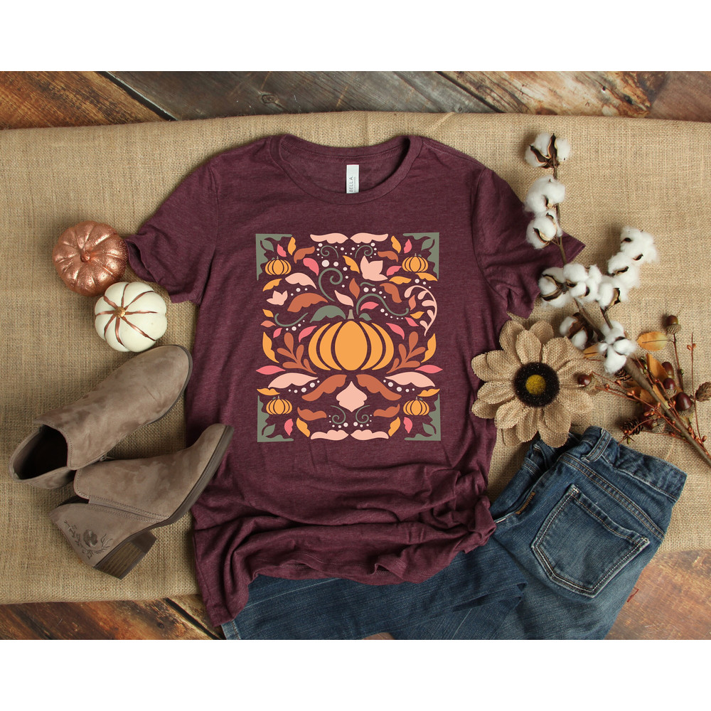 Floral Pumpkin Fall Shirt, Flower Pumpkin Shirt, Aesthetic Fall Graphic Tee, Pumpkin Patch Shirt, Boho Pumpkin Shirt, Autumn Shirt, Fall Tee.jpg