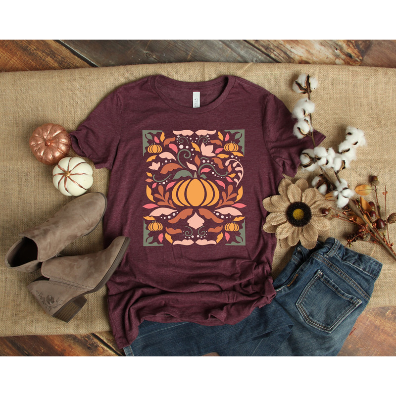 Floral Pumpkin Fall Shirt, Flower Pumpkin Shirt, Aesthetic Fall Graphic Tee, Pumpkin Patch Shirt, Boho Pumpkin Shirt, Autumn Shirt, Fall Tee.jpg