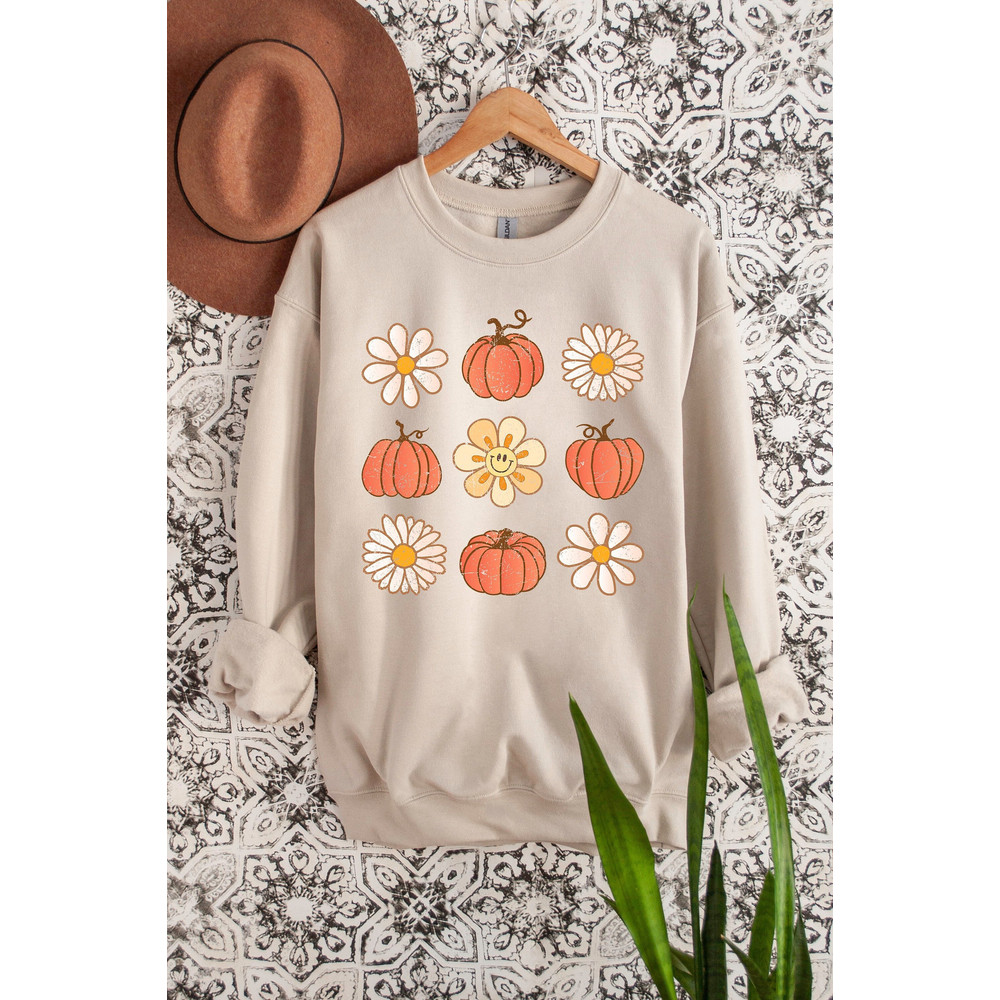 Floral Pumpkin Patch Shirt, Fall Sweatshirt for Women, Retro Halloween Sweater, Thanksgiving Sweatshirt, Fall Vibes, Pumpkins Sweatshirt.jpg