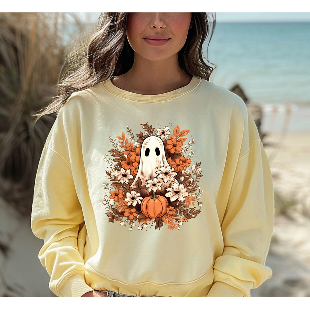 Comfort Colors® Halloween Ghost Sweatshirt, Floral Ghost Sweatshirt, Funny Halloween Sweater, Flower Halloween Sweatshirt, Fall Sweatshirt.jpg