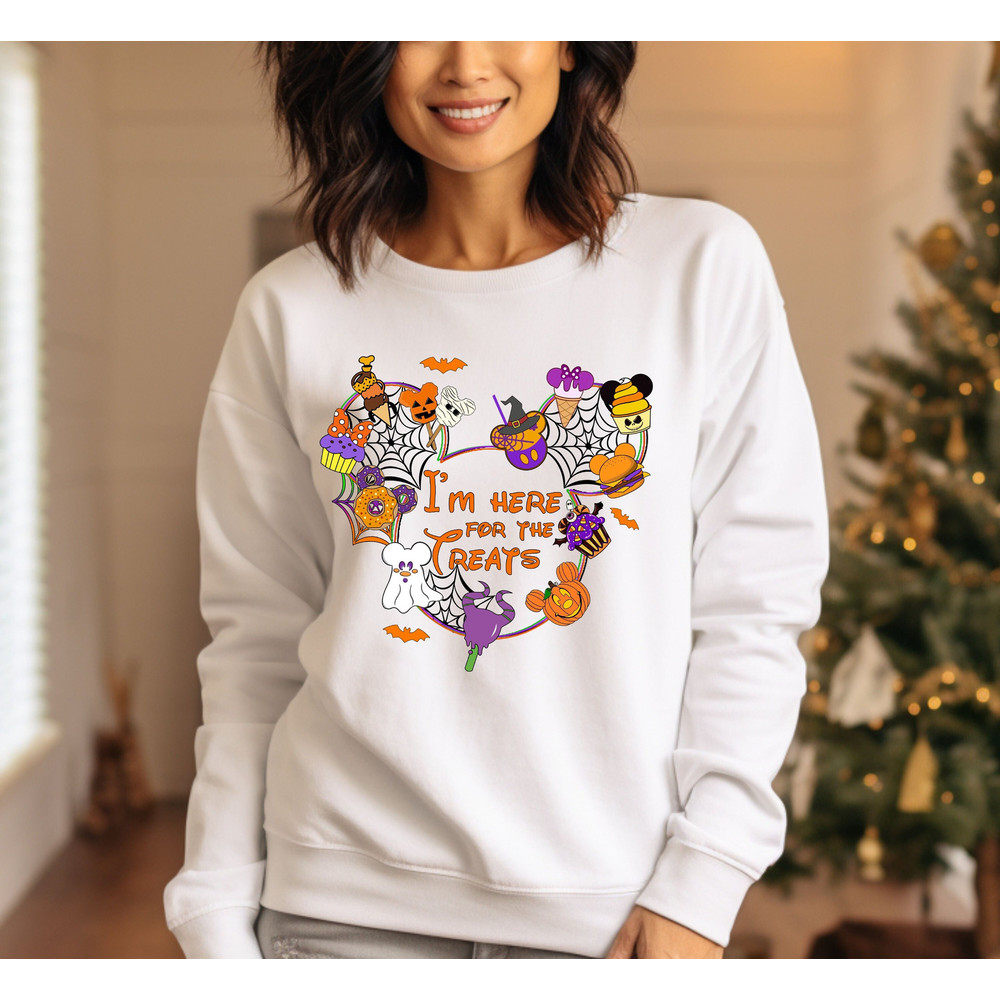 Comfort Colors® Mickey Ears Halloween Sweater, I'm Here For The Treats Sweatshirt, Disney Halloween Hoodie, Disney Halloween Snacks Sweater.jpg