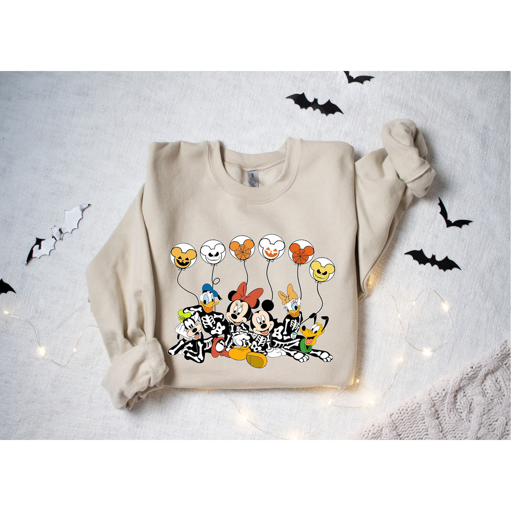 Disney Halloween Sweatshirt, Halloween Matching, Disney Mickey And Friends Halloween Balloons Sweatshirt, Disney Halloween Skeleton Sweater.jpg