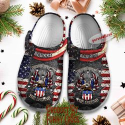 walk with pride and patriotism in custom name aguirre american flag crocs shoes