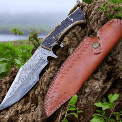 damascus hunting knife | order stainless steel outdoor blade | shop stag handle engraved knife | hunting knife gift