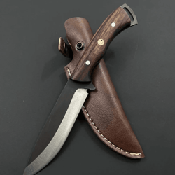 handmade stainless steel bushcraft hunting knife | walnut grip | 10" full outdoor survival blade + leather cover