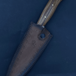 custom camping knife | engraved stainless steel blade + walnut handle & leather sheath | outdoor survival & bushcraft