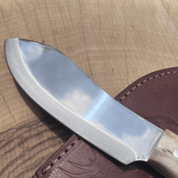 personalized deer horn hunting knife | full tang 12" 4116 stainless steel blade + leather sheath | custom outdoor & gift