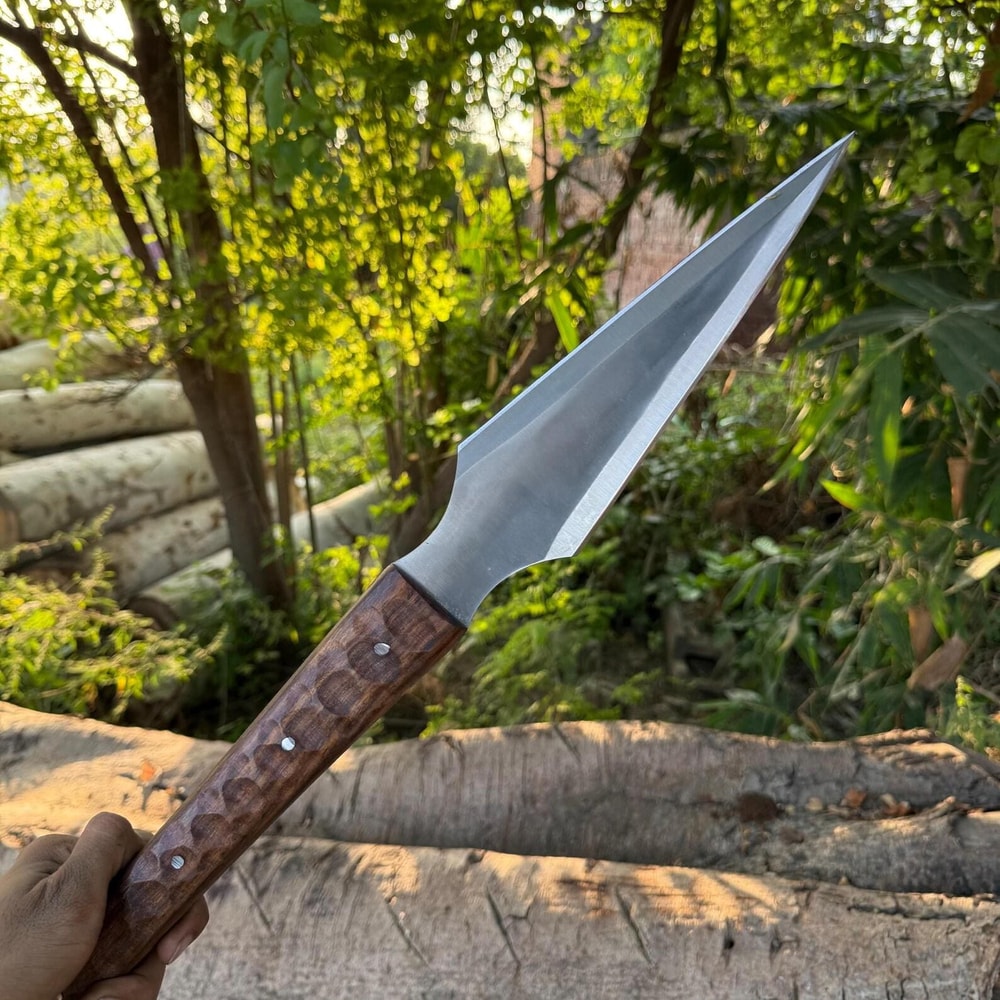 High Carbon Steel Spear 32 Inch Medieval Tactical Spear With Rosewood Handle Leather Sheath 0