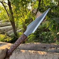 high carbon steel spear – 32 inch medieval tactical spear with rosewood handle & leather sheath