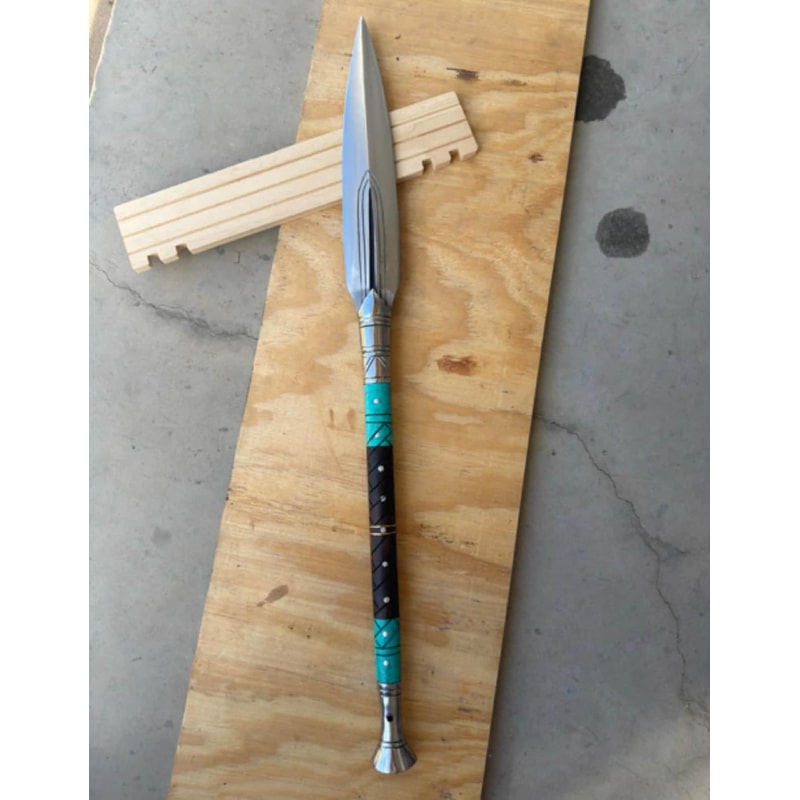 Artisan Crafted Display Spear With Rosewood Finish Resin And Metal Detailing 4