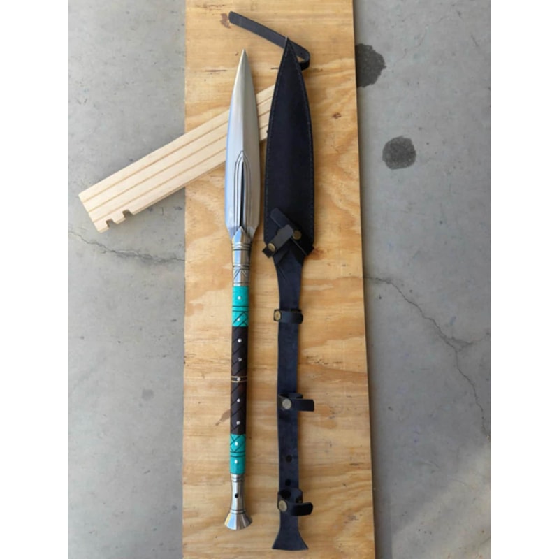 Artisan Crafted Display Spear With Rosewood Finish Resin And Metal Detailing 0