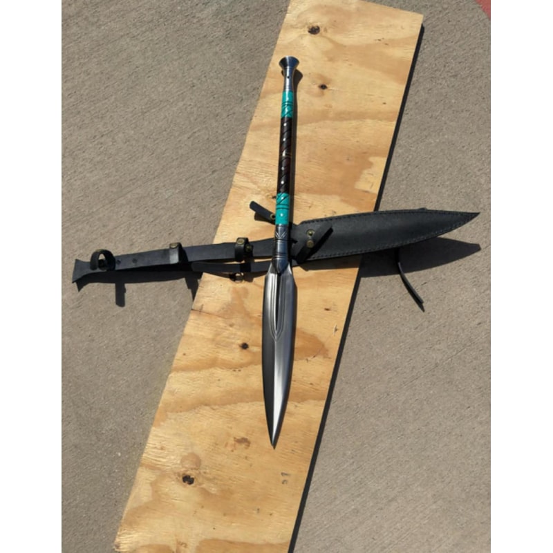 Artisan Crafted Display Spear With Rosewood Finish Resin And Metal Detailing 5