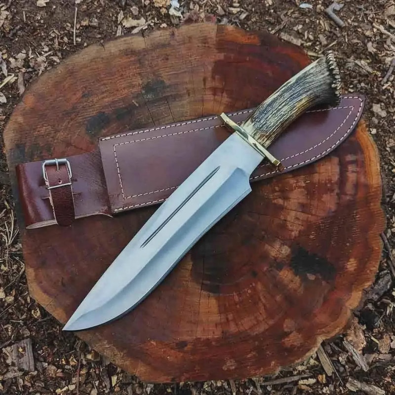 Premium Handmade Bowie Knife With Stag Handle Brass Guard Leather Sheath 0