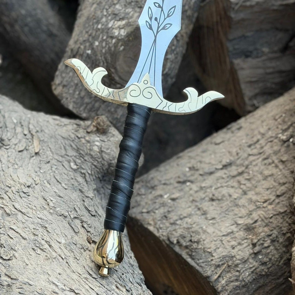 Handmade High Carbon Steel Sword 36 With Rosewood Handle Leather Wrap Brass Accents 2