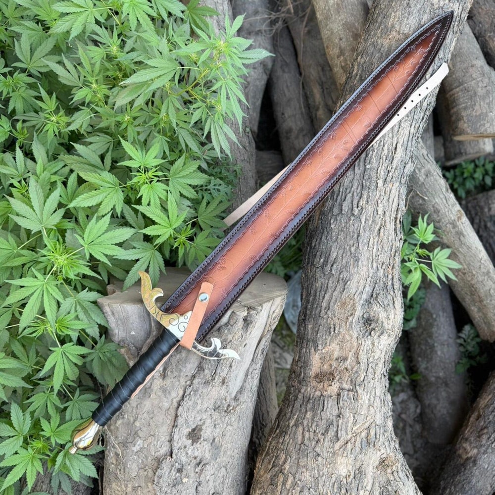 Handmade High Carbon Steel Sword 36 With Rosewood Handle Leather Wrap Brass Accents 3