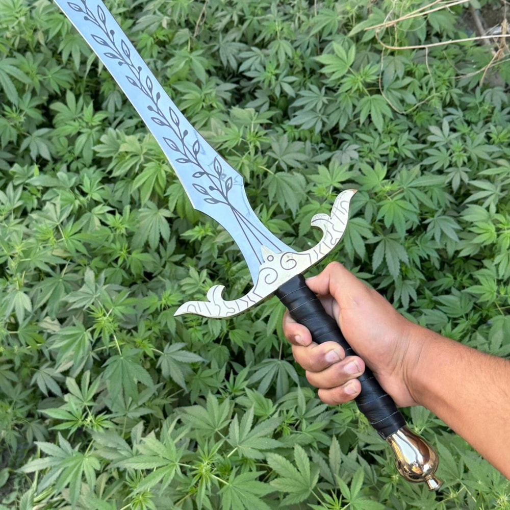 Handmade High Carbon Steel Sword 36 With Rosewood Handle Leather Wrap Brass Accents 6