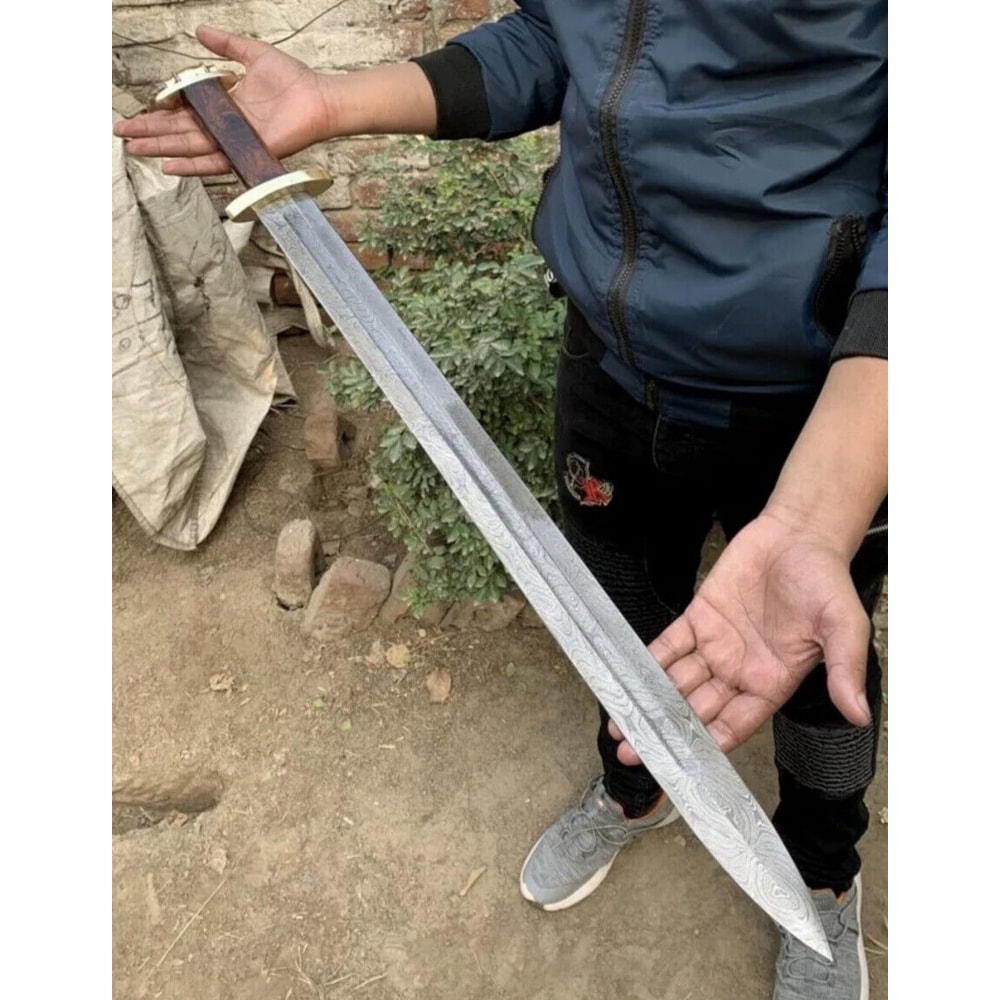 Handmade Damascus Steel Viking Sword Norse Warrior Display Blade Gift 0