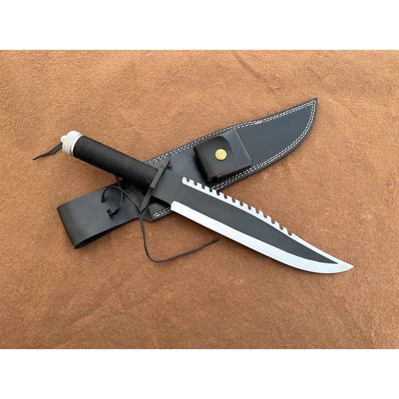Handmade D2 Steel Fixed Blade Survival Knife Black Cord Wrapped Handle 1