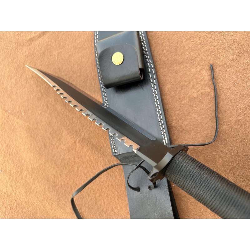 Handmade D2 Steel Fixed Blade Survival Knife Black Cord Wrapped Handle 2
