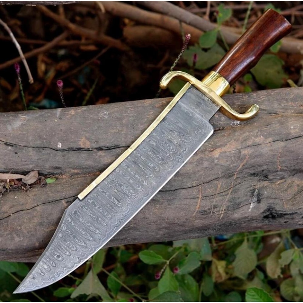 Handmade Damascus Steel Bowie Knife Wood Handle Leather Sheath Gift For Hunters 2