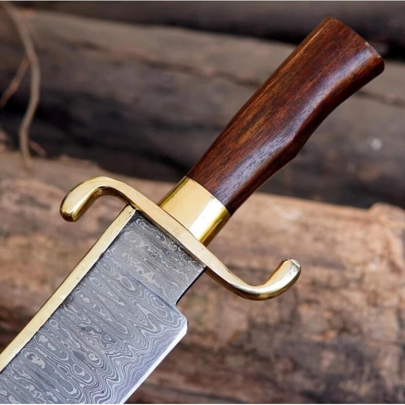 Handmade Damascus Steel Bowie Knife Wood Handle Leather Sheath Gift For Hunters 3